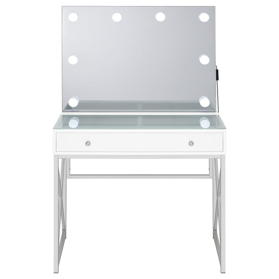 Eliza Vanity Set with Lighting & Stool White and Chrome - 936164