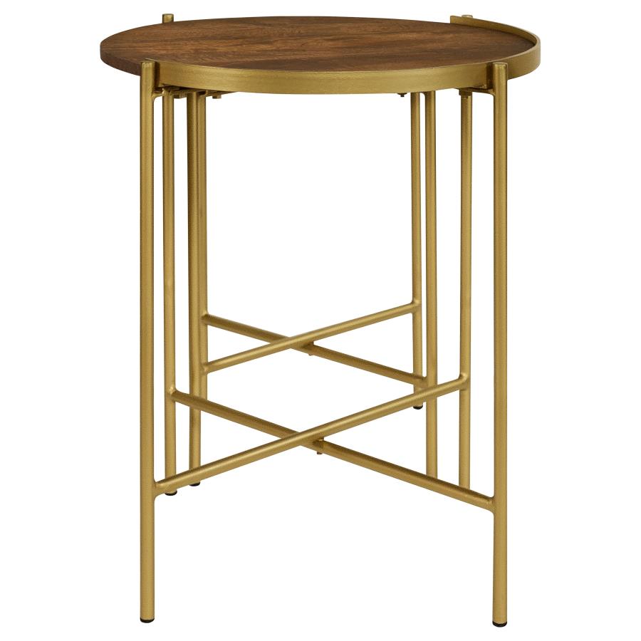 Malka 2-piece Round Wood Nesting Table Dark Brown and Gold - 936168