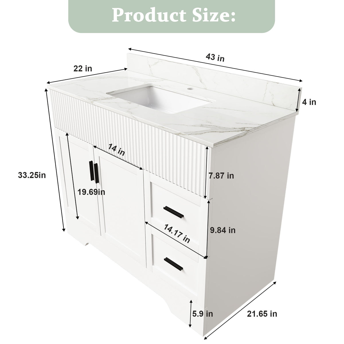 Bathroom Vanity Set, Fluted Cabinet, Soft Close Doors & Drawers - White