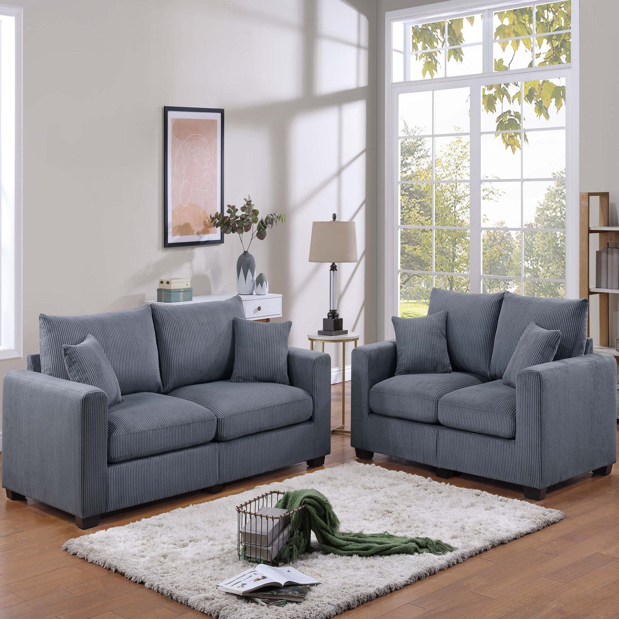 2 Piece Contemporary Style Sofa Set With Matching Pillows