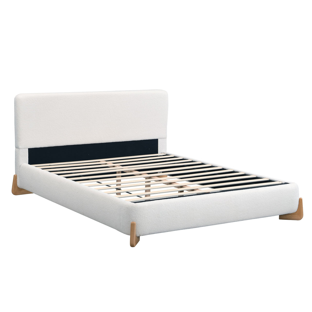 Queen Size Upholstered Bed With Slat Support - White