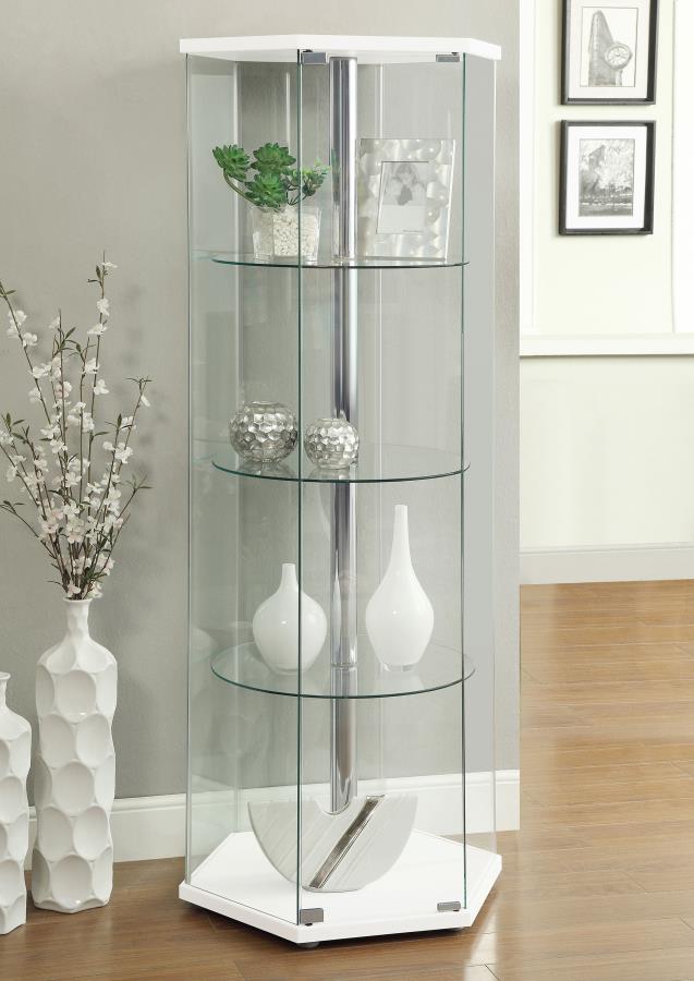 Zahavah 4-shelf Hexagonal Clear Glass Curio Cabinet White - 950001