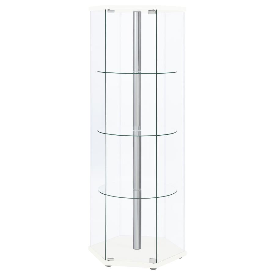Zahavah 4-shelf Hexagonal Clear Glass Curio Cabinet White - 950001