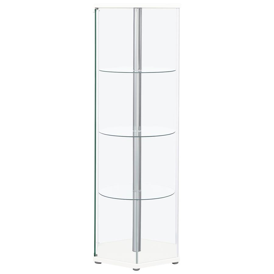 Zahavah 4-shelf Hexagonal Clear Glass Curio Cabinet White - 950001