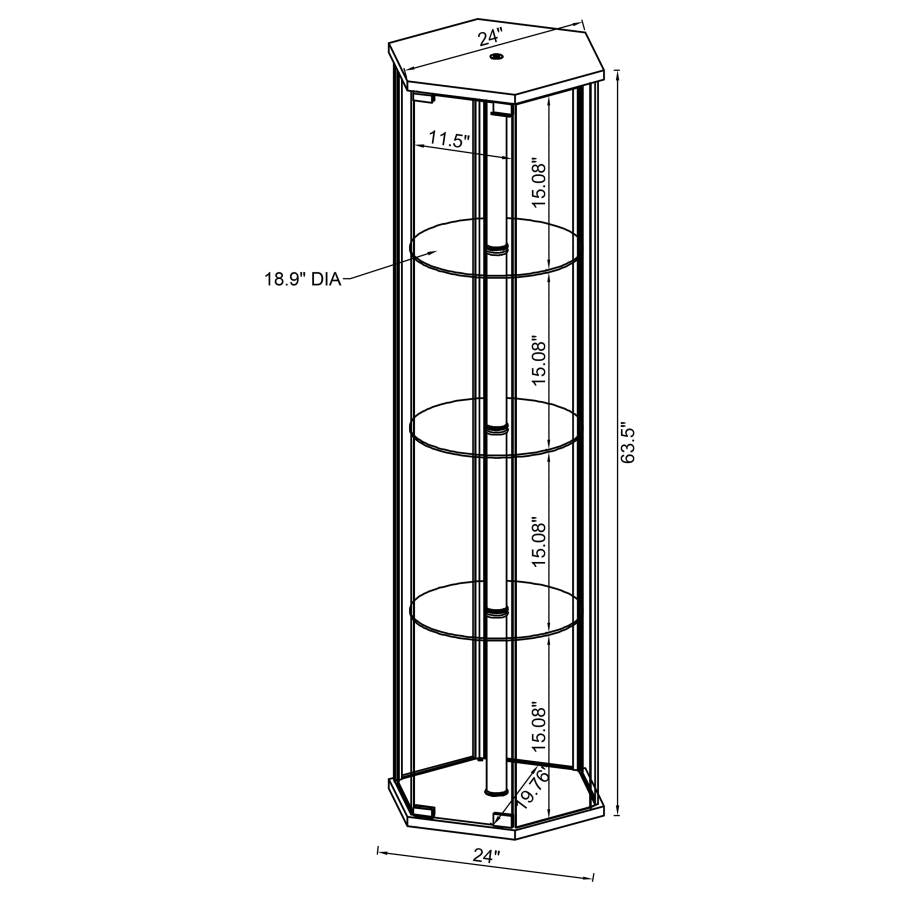 Zahavah 4-shelf Hexagonal Clear Glass Curio Cabinet White - 950001
