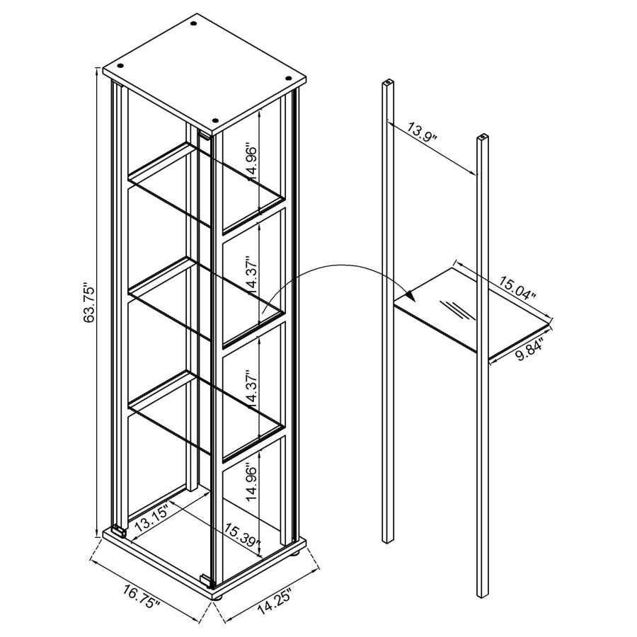 Cyclamen 4-shelf Clear Glass Curio Display Cabinet Black - 950171