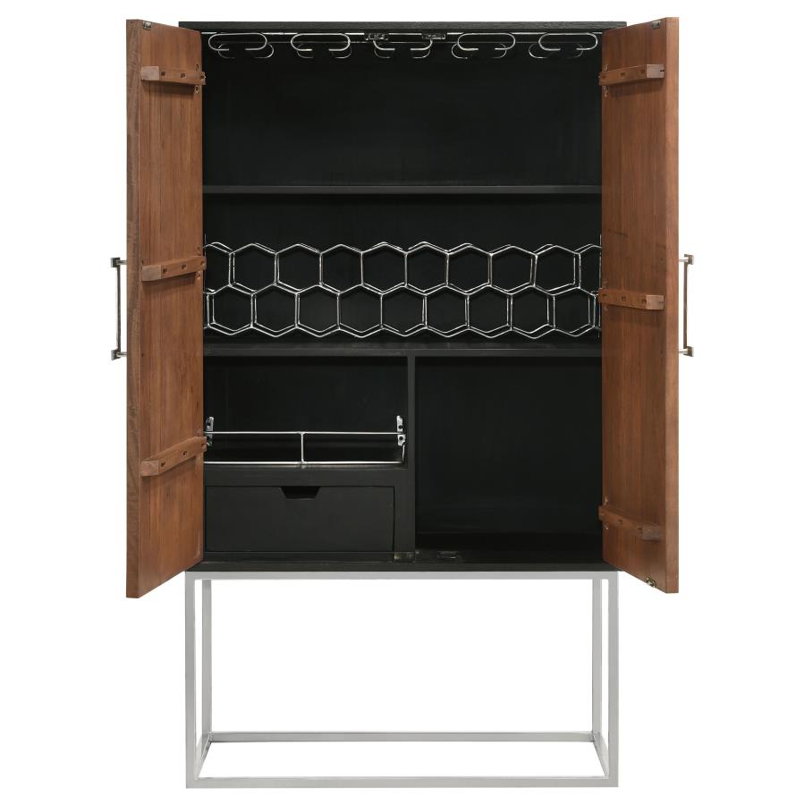 Borman 2-door Home Bar Cabinet Wine Storage Walnut and Black - 950318