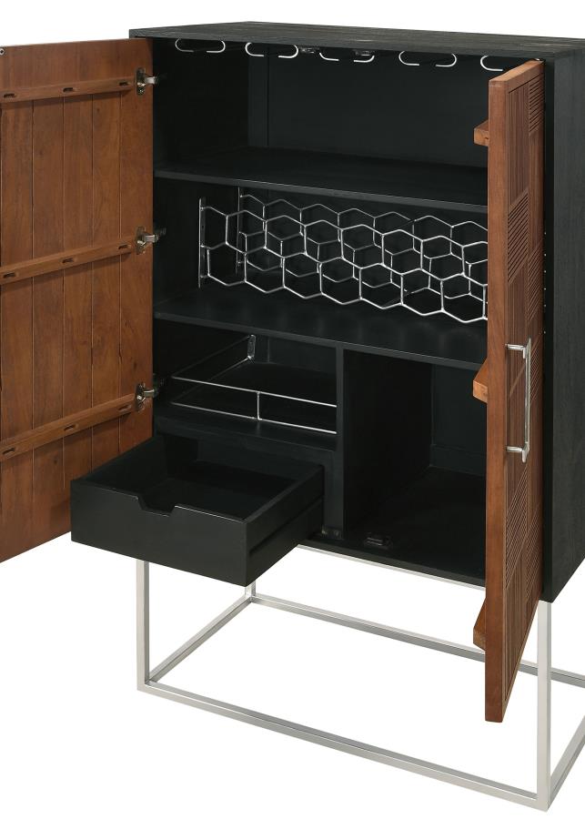 Borman 2-door Home Bar Cabinet Wine Storage Walnut and Black - 950318