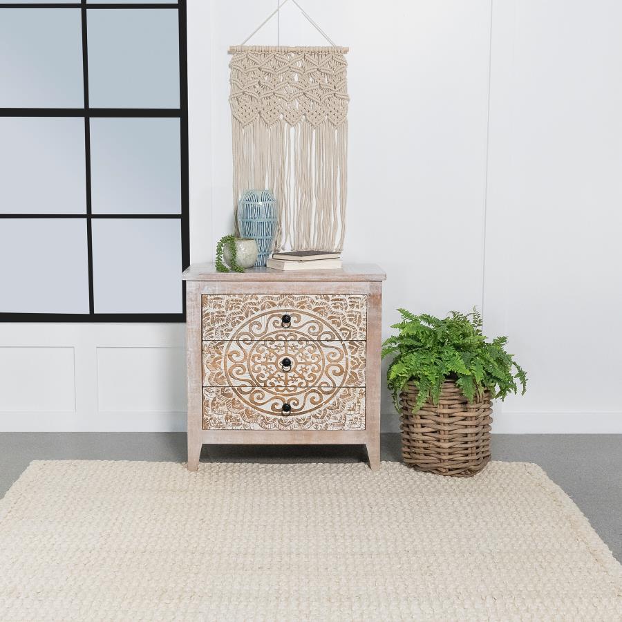 Mariska 3-drawer Wood Mandala Cabinet Distressed White - 950390