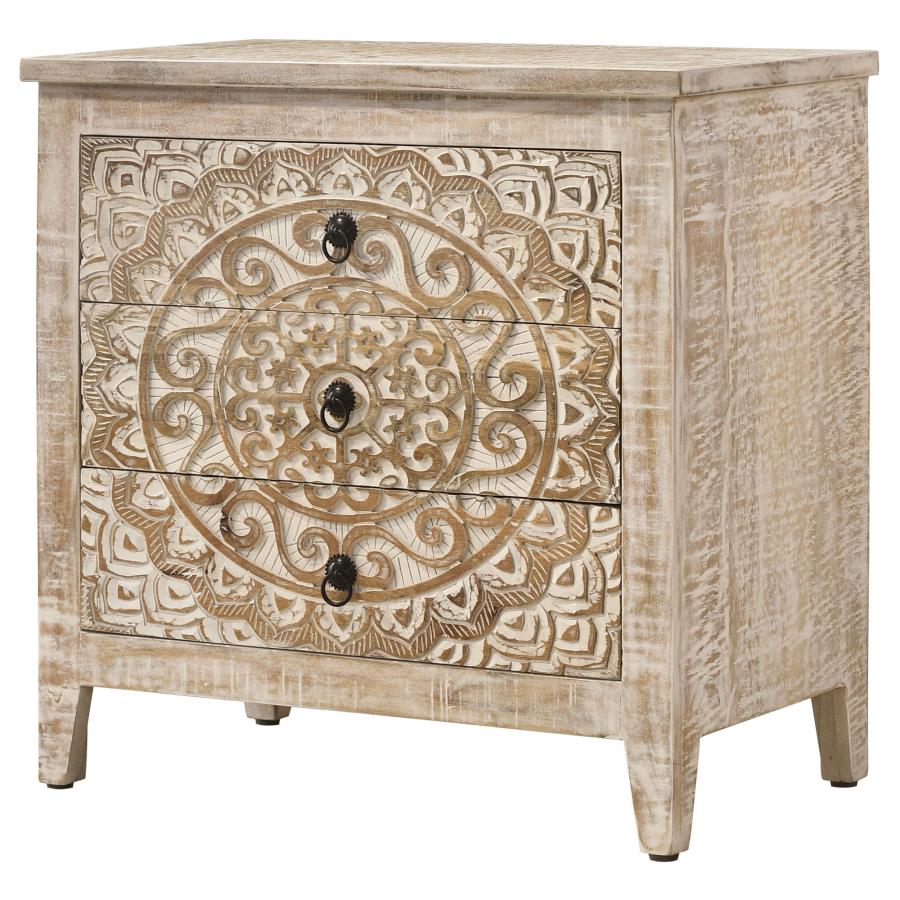 Mariska 3-drawer Wood Mandala Cabinet Distressed White - 950390
