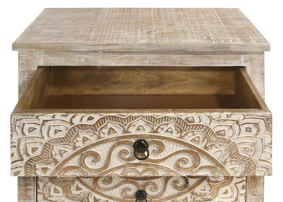 Mariska 3-drawer Wood Mandala Cabinet Distressed White - 950390