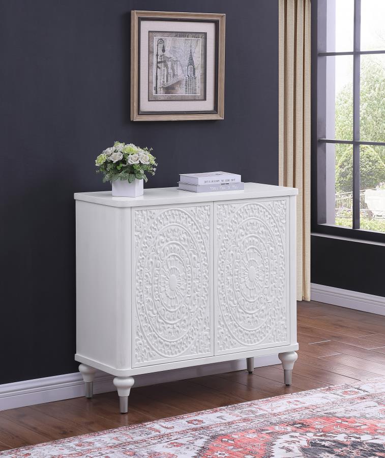 Cardella 2-door Mandala Accent Cabinet Distressed White - 950411