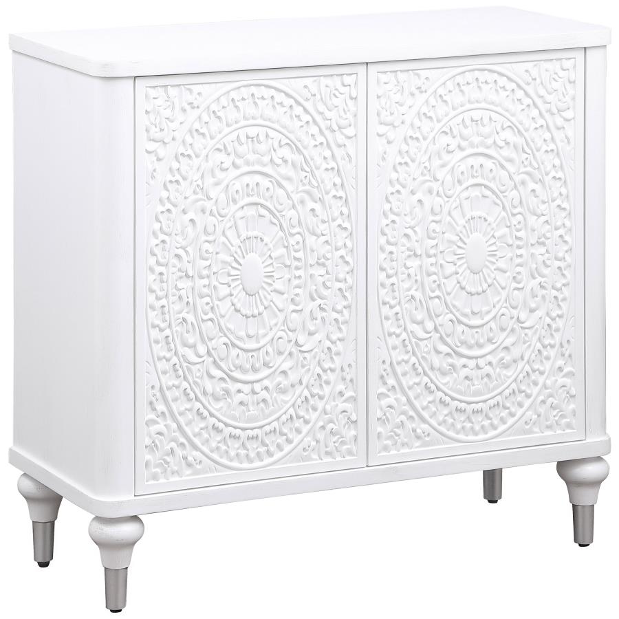 Cardella 2-door Mandala Accent Cabinet Distressed White - 950411