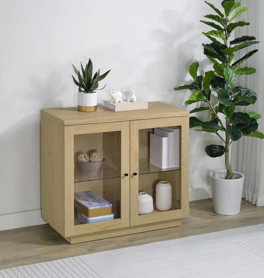 Tilbury 2-door Glass Front Accent Display Cabinet Light Oak - 950429
