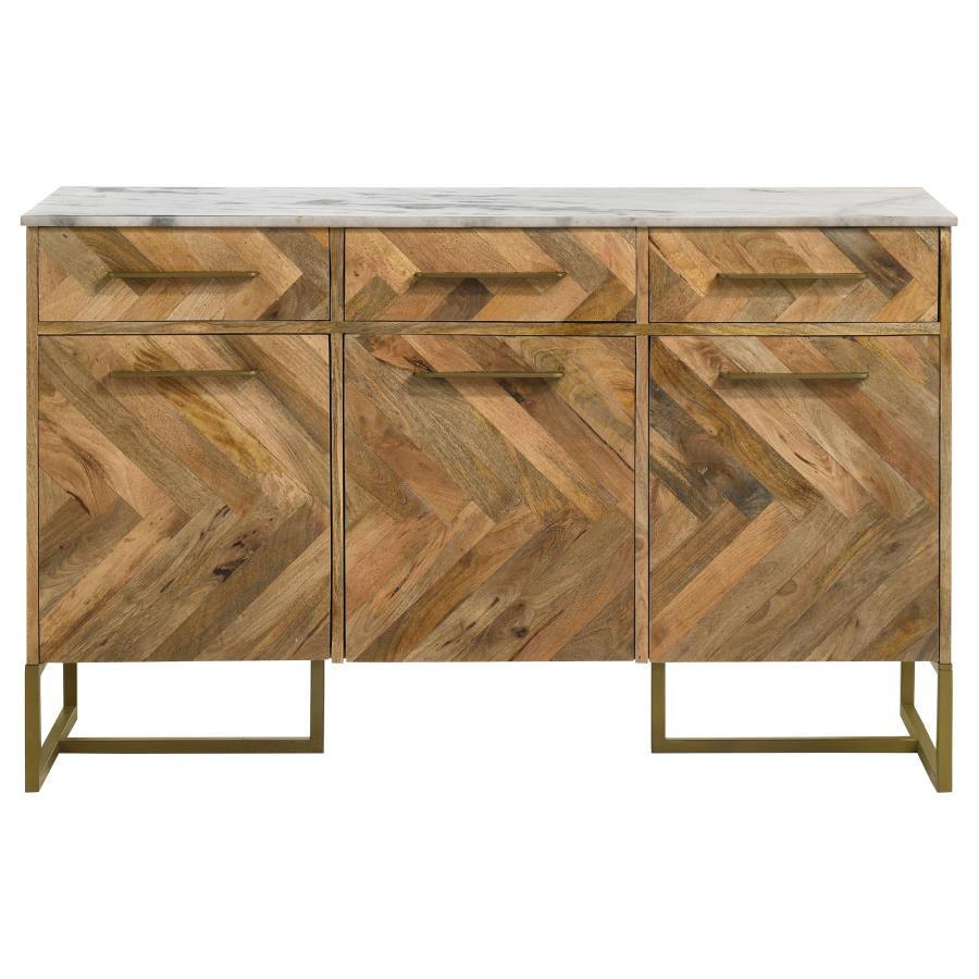 Keaton 3-door Marble Top Herringbone Accent Cabinet Natural - 951138