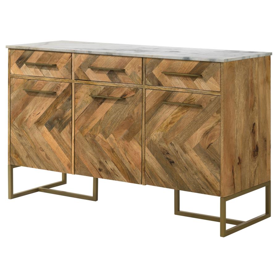 Keaton 3-door Marble Top Herringbone Accent Cabinet Natural - 951138