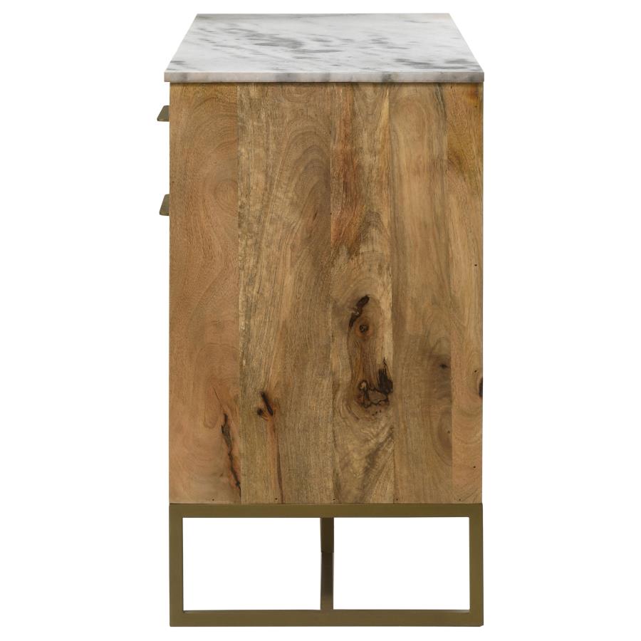 Keaton 3-door Marble Top Herringbone Accent Cabinet Natural - 951138