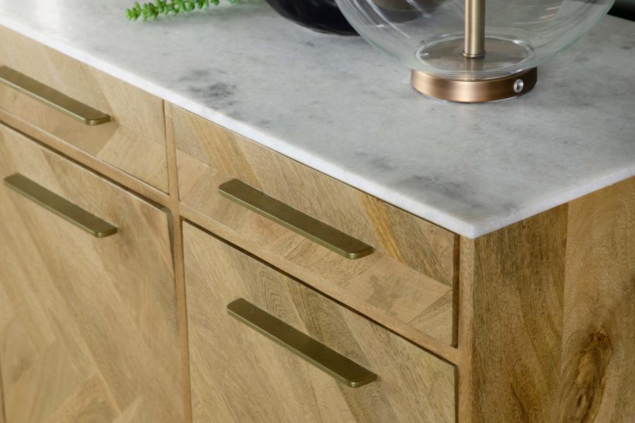 Keaton 3-door Marble Top Herringbone Accent Cabinet Natural - 951138