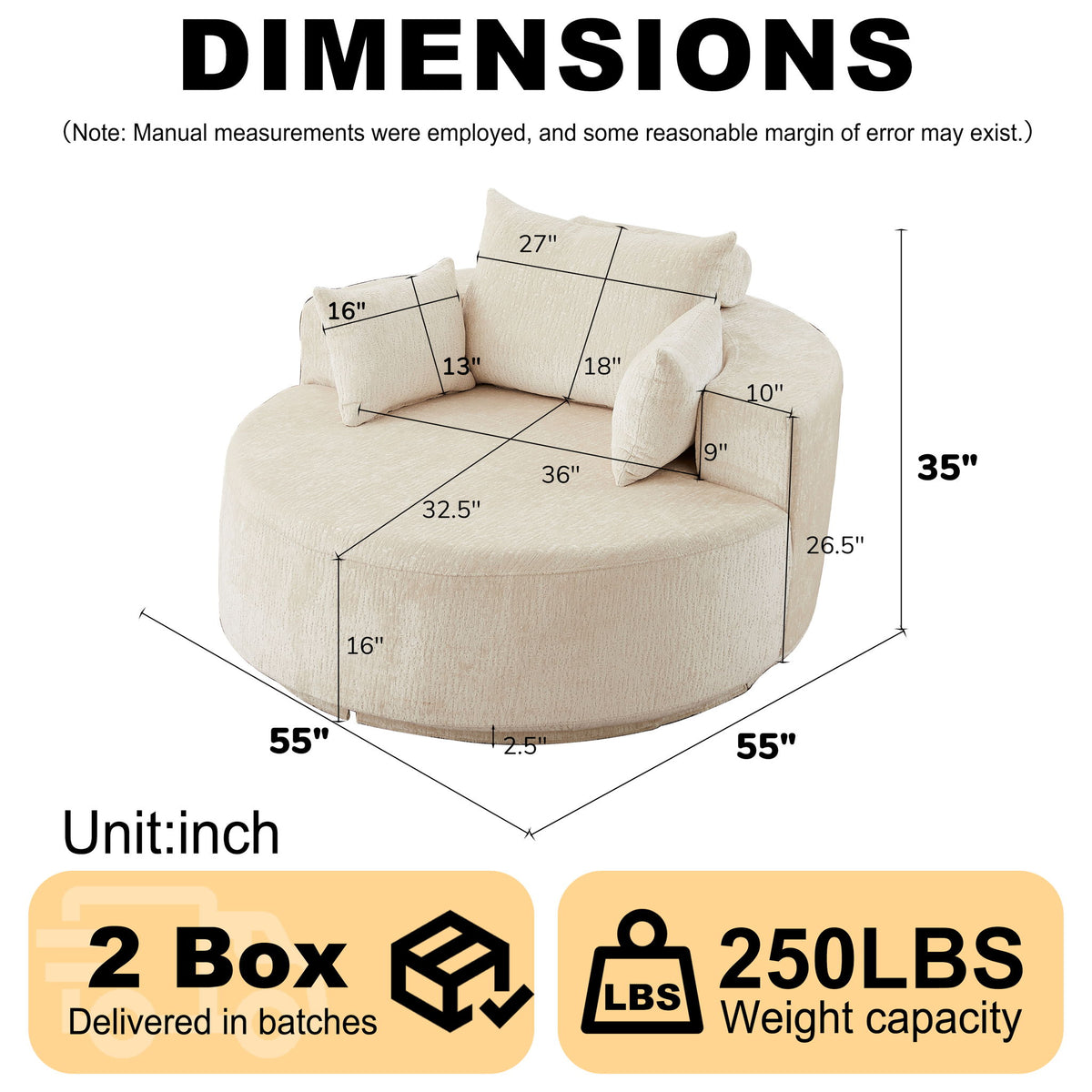 Swivel Chair, Sleeper Design, 360 Degree Rotating Base For Living Room - Beige