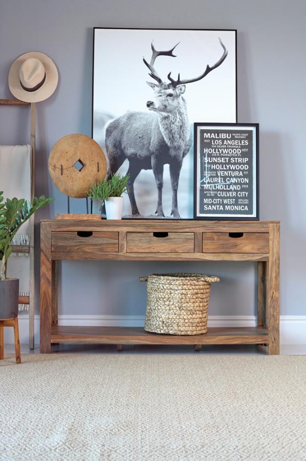 Esther 3-drawer Wood Console Table Natural Sheesham - 952853