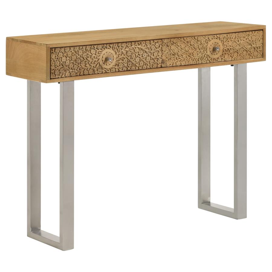Draco 2-drawer Console Table Hand Carved Details Natural - 953512