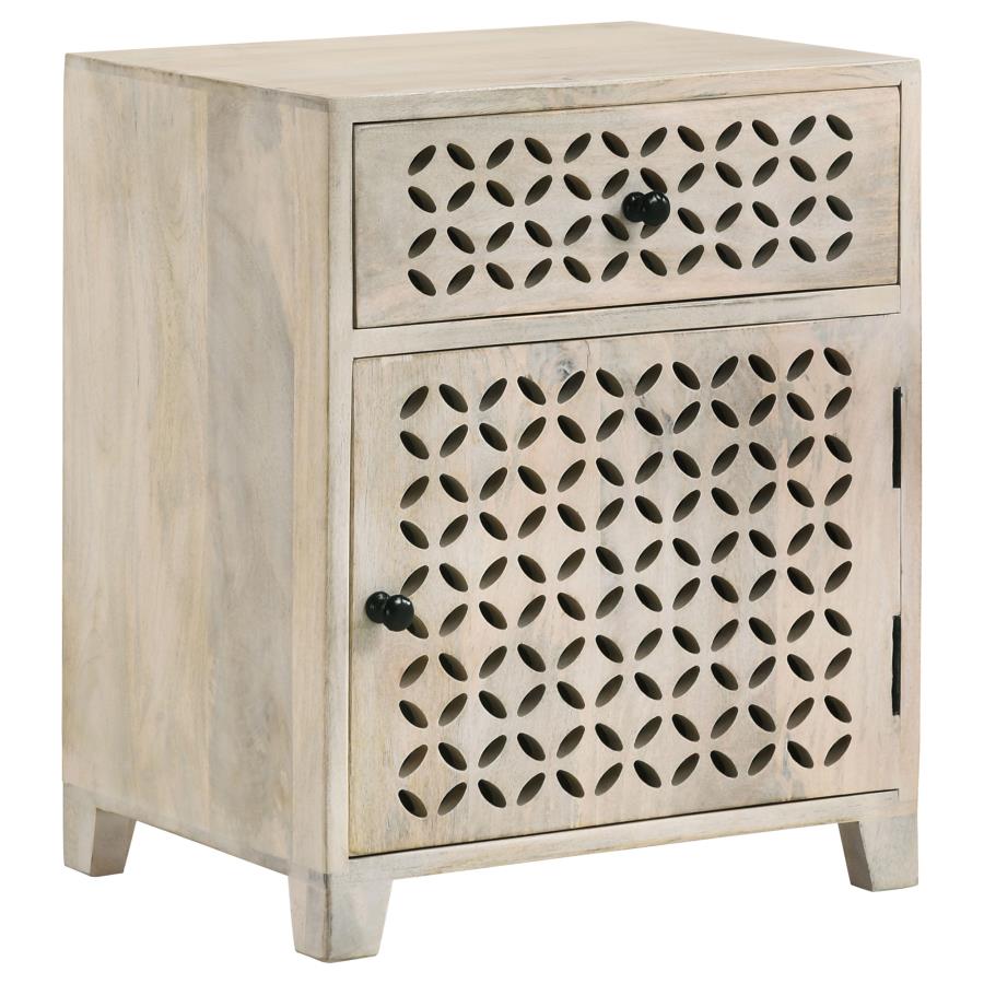 August 1-drawer Trellis Pattern Storage Cabinet White Washed - 953569
