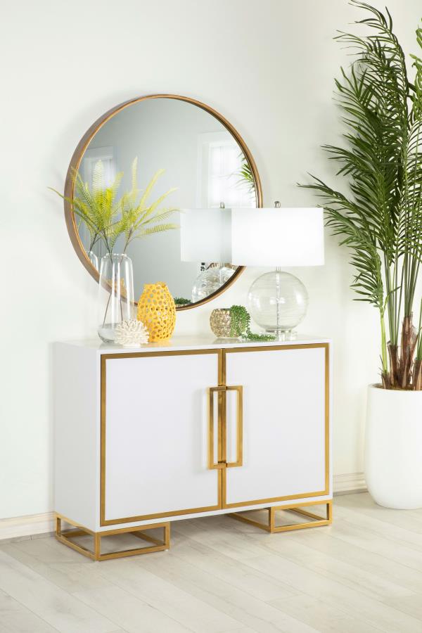 Elsa 2-door Wood Storage Accent Cabinet White and Gold - 959594