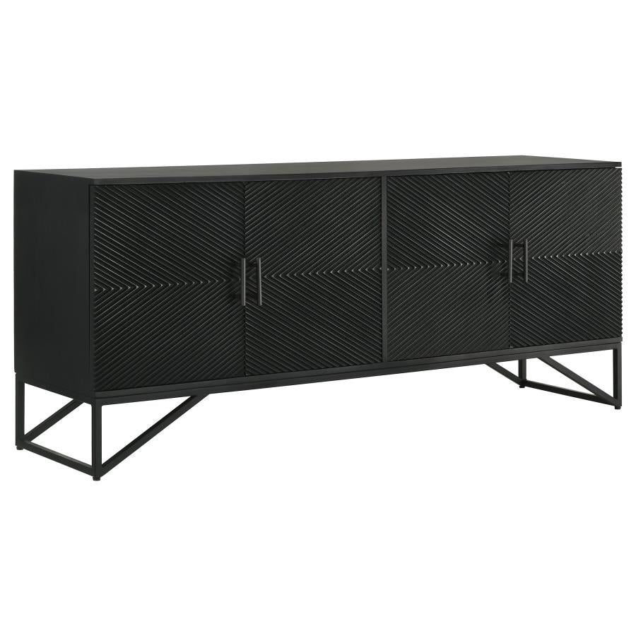 Riddell 4-door Wood Reeding Accent Cabinet Matte Black - 959631