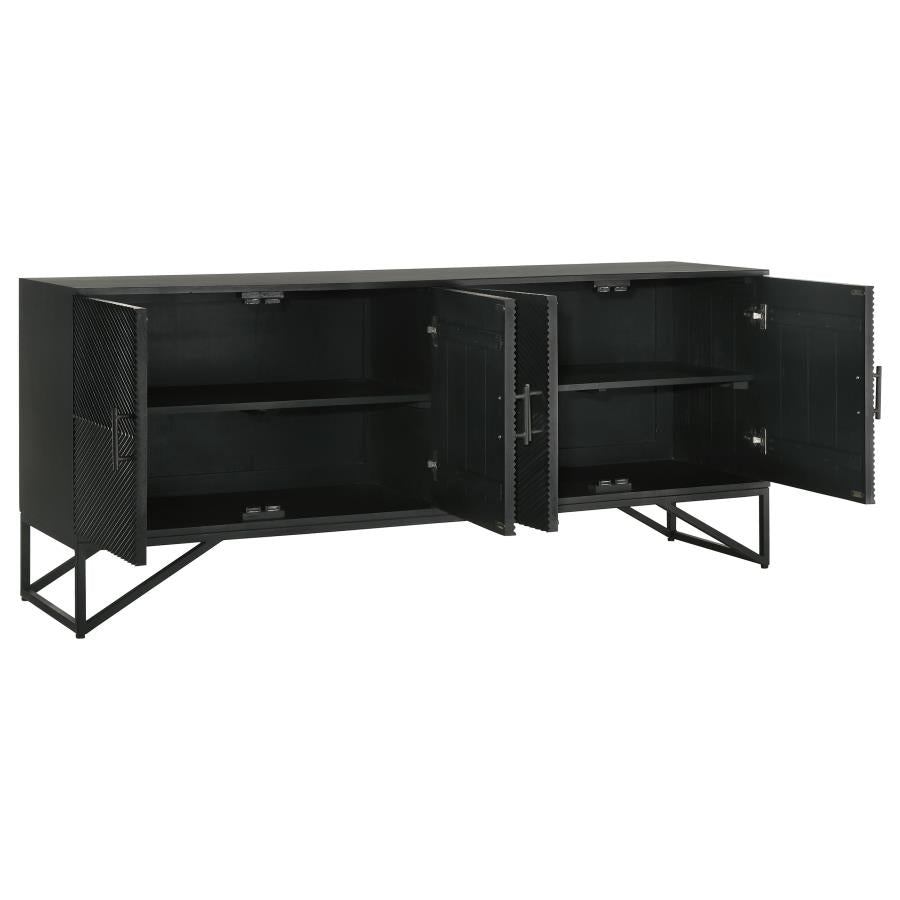 Riddell 4-door Wood Reeding Accent Cabinet Matte Black - 959631