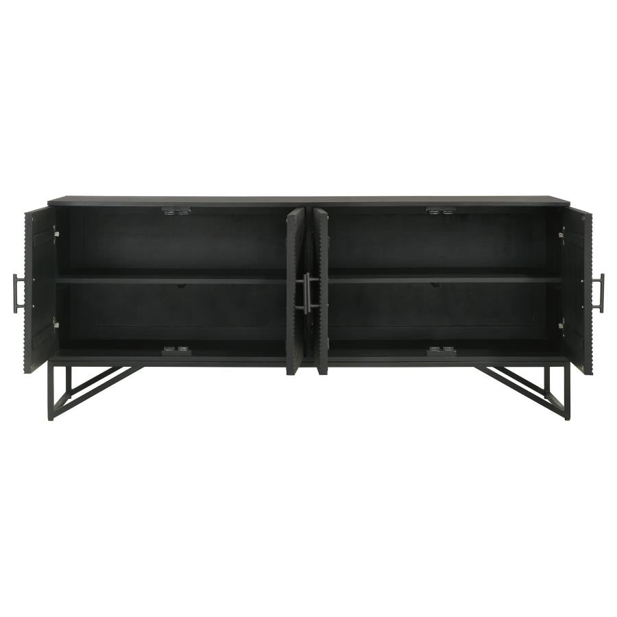 Riddell 4-door Wood Reeding Accent Cabinet Matte Black - 959631