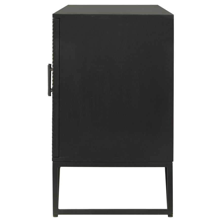 Riddell 4-door Wood Reeding Accent Cabinet Matte Black - 959631