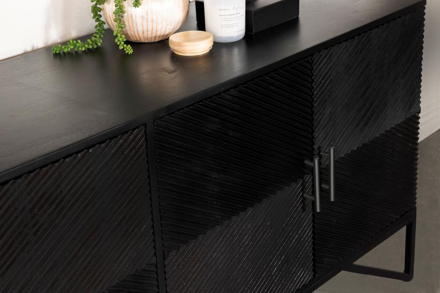 Riddell 4-door Wood Reeding Accent Cabinet Matte Black - 959631