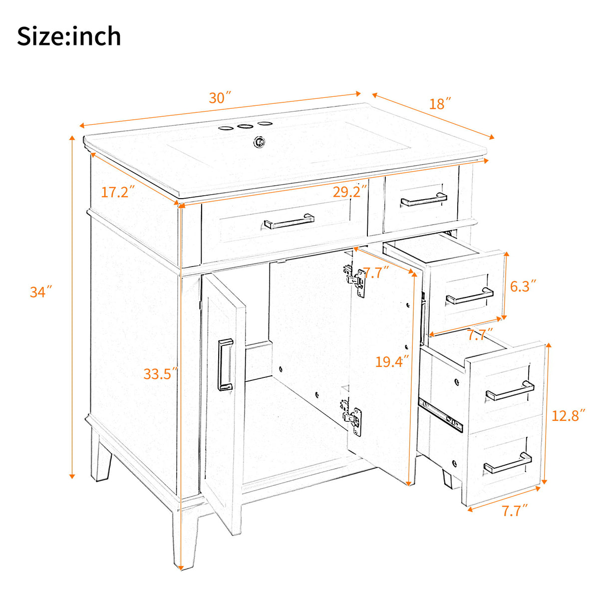 Modern Bathroom Vanity With Sink, Storage Cabinet, Soft Close Doors, Deep & Standard Drawers