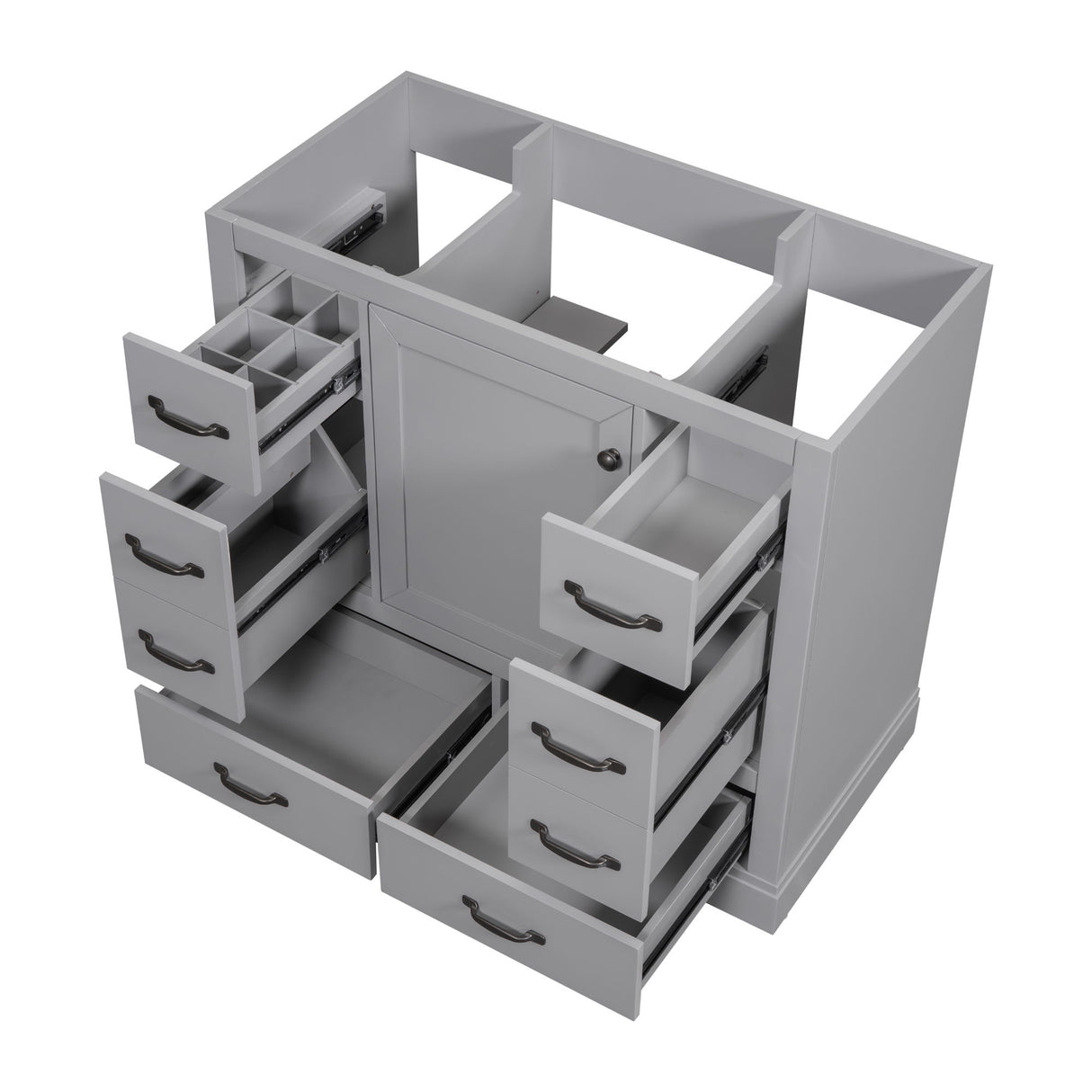 Modern Bathroom Vanity Base Only, 6 Drawer Storage With Adjustable Shelf