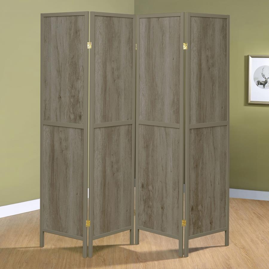 Deepika 4-Panel Room Divider Folding Screen Grey Driftwood - 961415