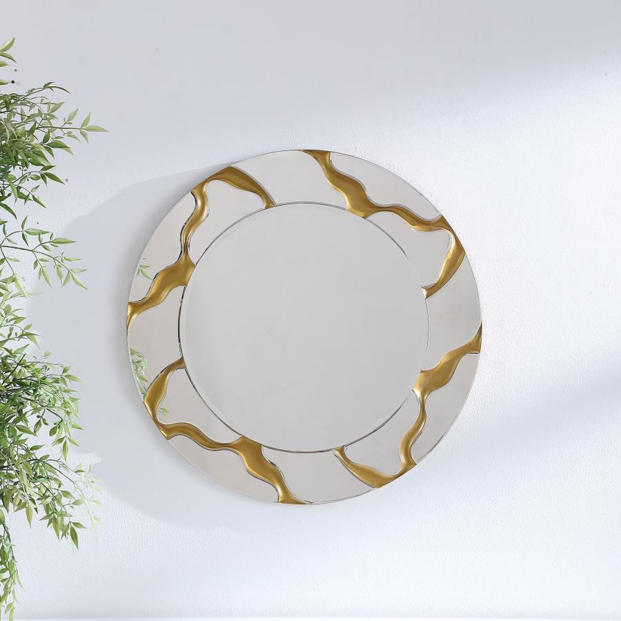 Dorinda 36 x 36 Inch Round Kintsugi Style Wall Mirror Gold - 961455