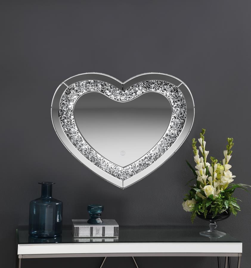 Aiko 36 x 30 Inch Heart Shaped LED Light Wall Mirror Silver - 961535