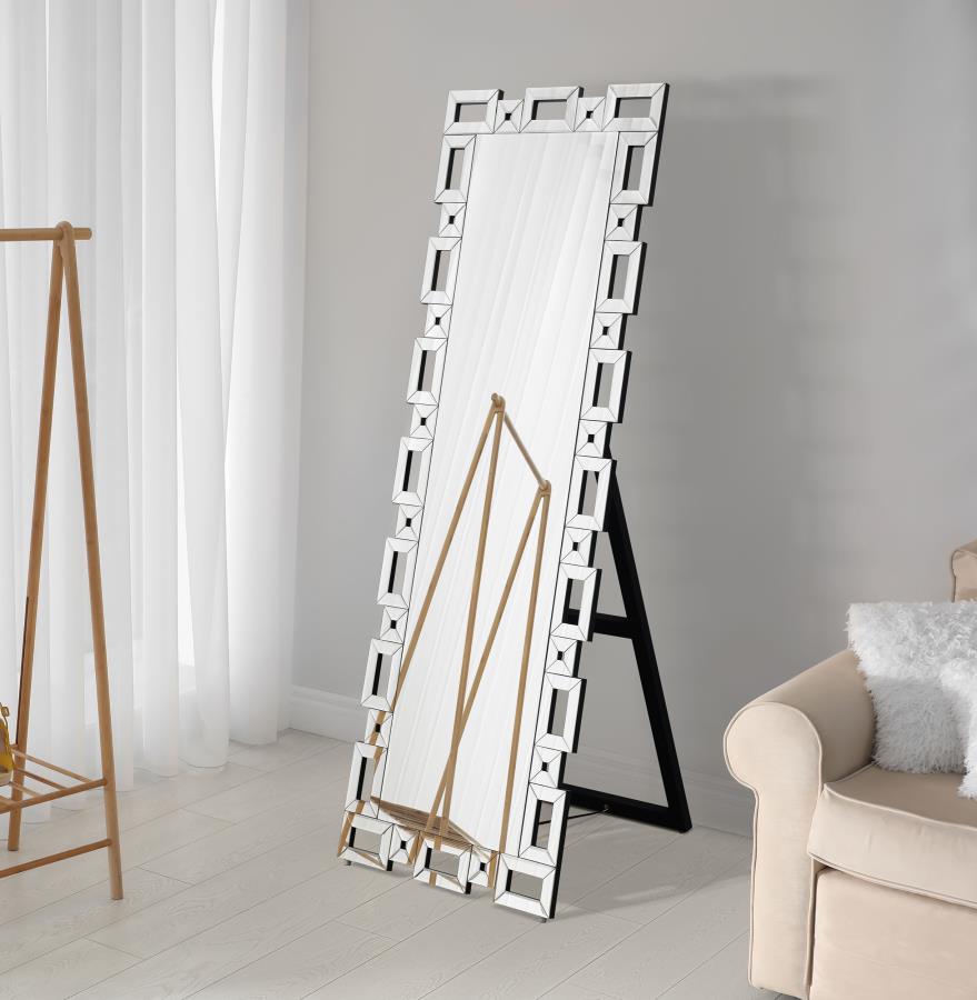 Tavin 24 x 65 Inch Geometric Frame Standing Mirror Silver - 961634
