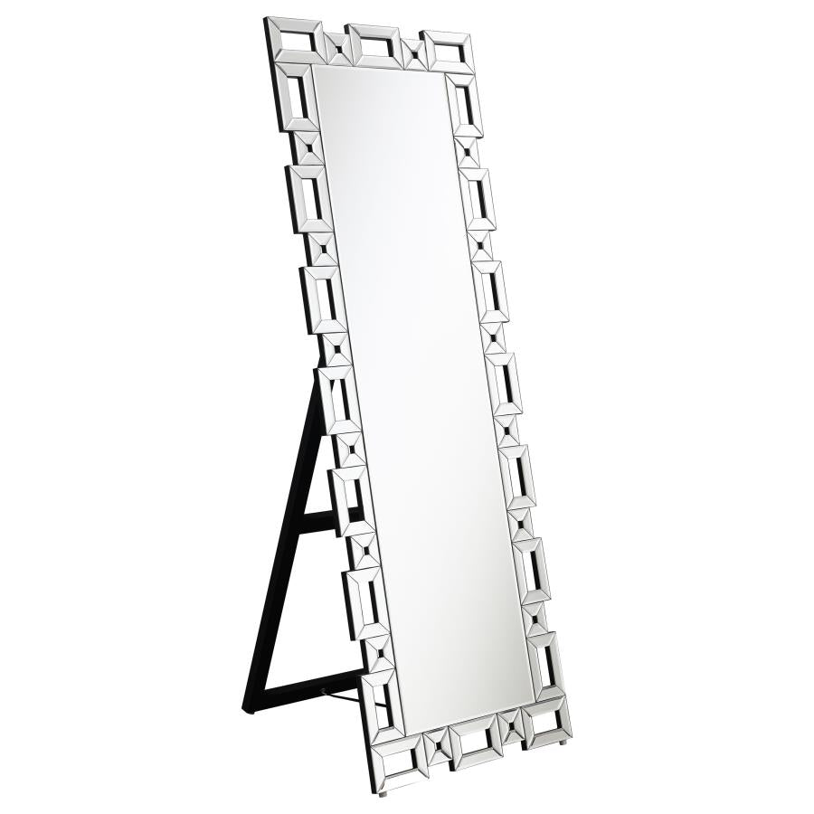 Tavin 24 x 65 Inch Geometric Frame Standing Mirror Silver - 961634