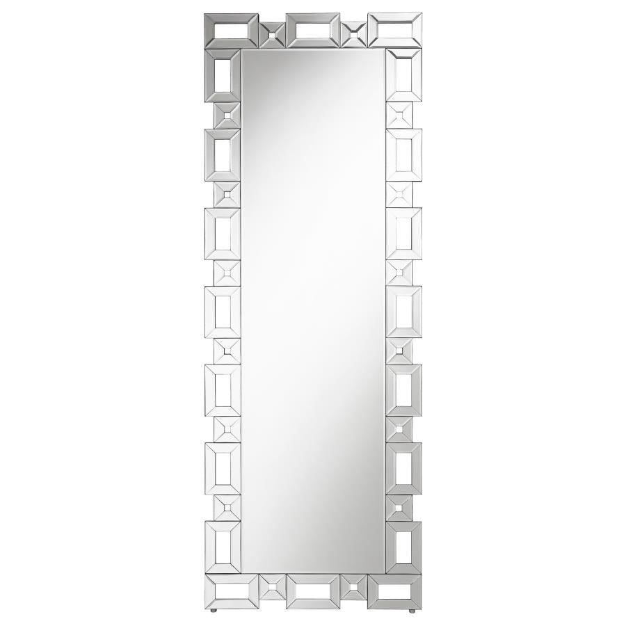 Tavin 24 x 65 Inch Geometric Frame Standing Mirror Silver - 961634