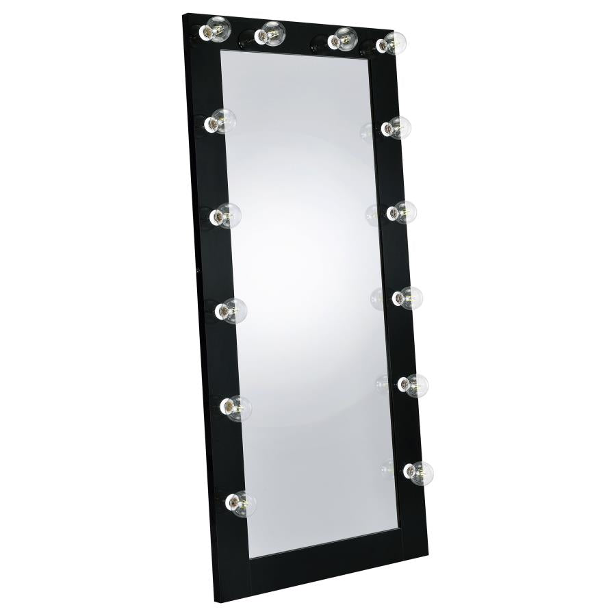 Zayan 32 x 71 Inch Floor Mirror LED Lighting Black Gloss - 969557