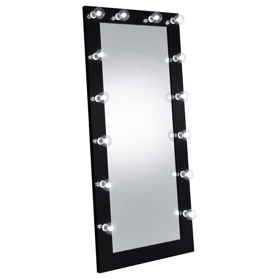 Zayan 32 x 71 Inch Floor Mirror LED Lighting Black Gloss - 969557