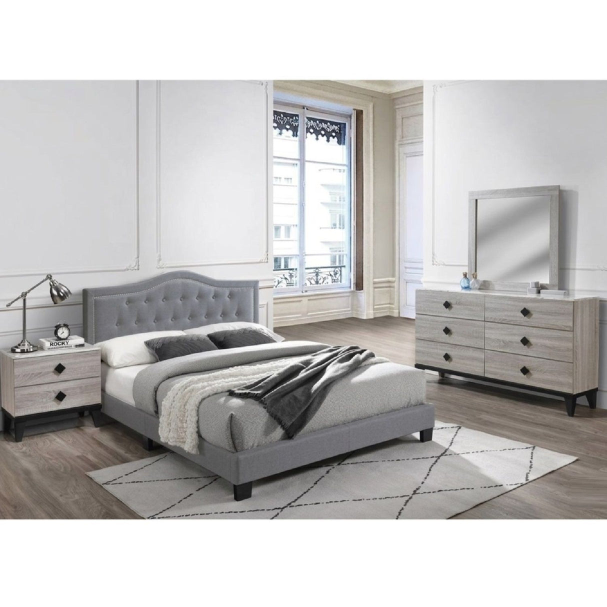 European Style Bed, Button Tufted Headboard