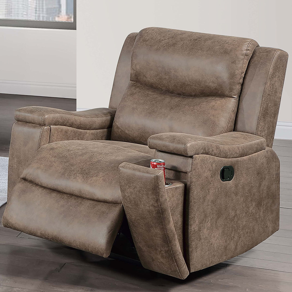 Manual Recliner With Hidden Cup Holder, Padded Seat And Backrest - Auburn