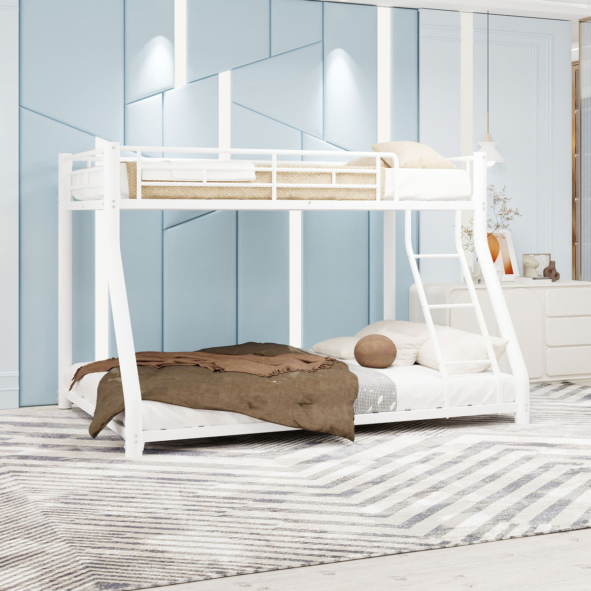 Bunk Bed Frame With Ladder And Guardrail, Heavy Duty Noise Free Design Metal Construction