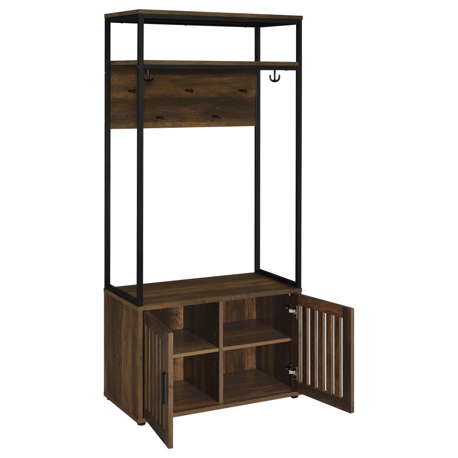 Quincy 2-door Coat Rack Hall Tree Storage Bench Dark Pine - 980006