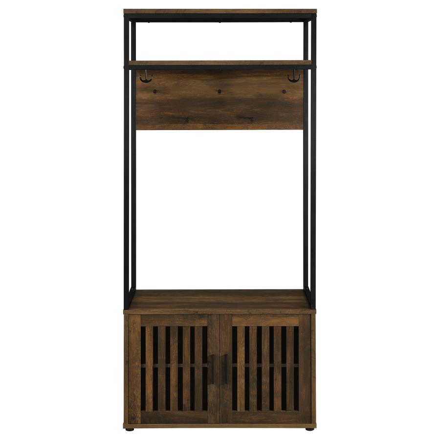 Quincy 2-door Coat Rack Hall Tree Storage Bench Dark Pine - 980006
