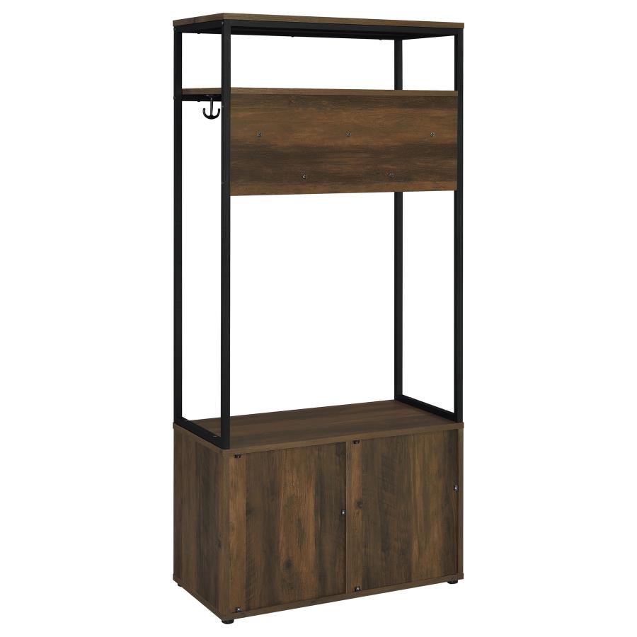 Quincy 2-door Coat Rack Hall Tree Storage Bench Dark Pine - 980006