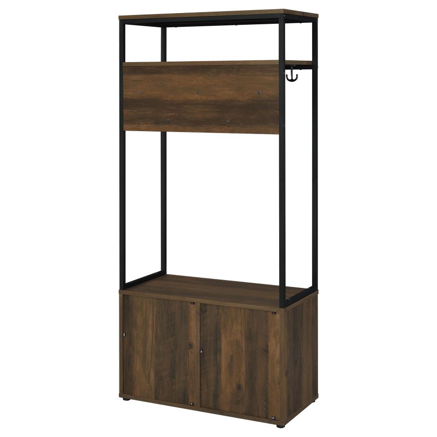 Quincy 2-door Coat Rack Hall Tree Storage Bench Dark Pine - 980006