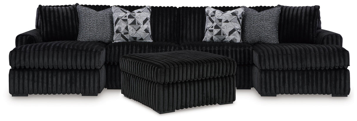 Midnight-Madness 3-Piece Sectional with Double Chaise and Ottoman - 98103U8